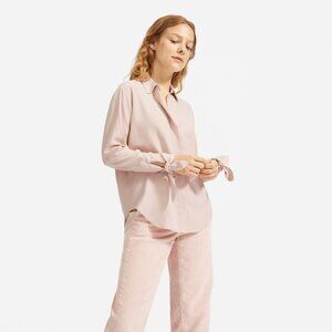 Everlane The Washable Silk Tie-Cuff Shirt  Pink Base - Size 6